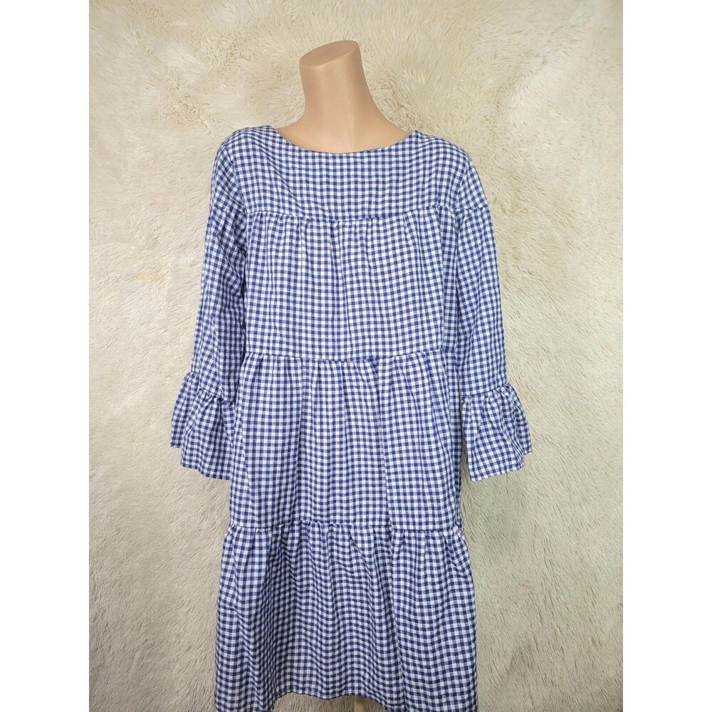 Philosophy Republic Clothing Dress Size Large Blue and White Plaid Babydoll V